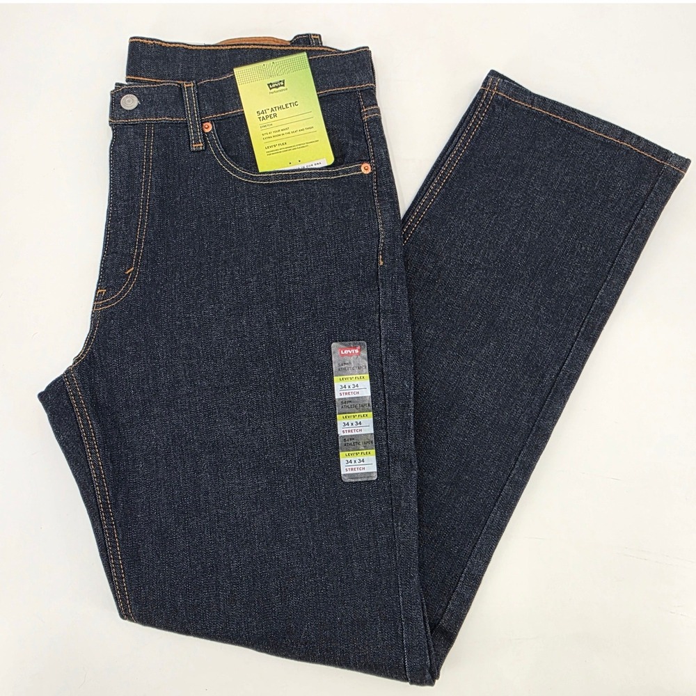 LEVIS 541 JEANS MENS SIZE 34X34 ATHLETIC TAPER DARK BLUE FLEX STRETCH NEW DENIM